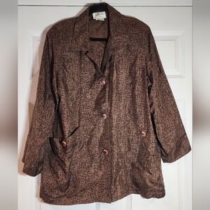 Gala Vintage 100% Silk Brown Patterned Lightweight Button Up Jacket L